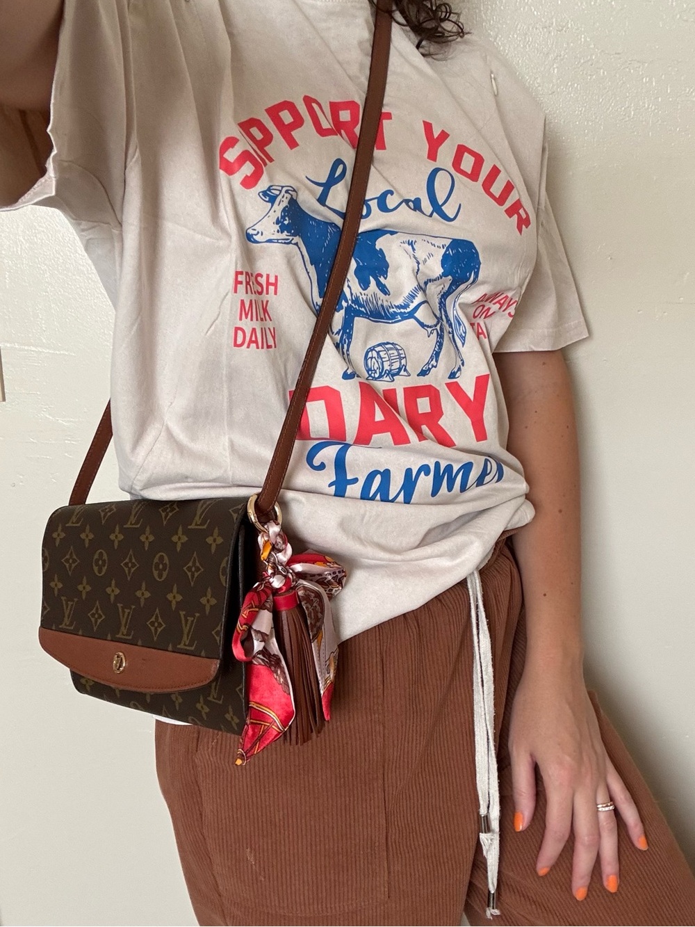 Louis Vuitton Bordeaux Monogram Crossbody Purse Brown Tan Trim Vintage with Box - Picture 14 of 15
